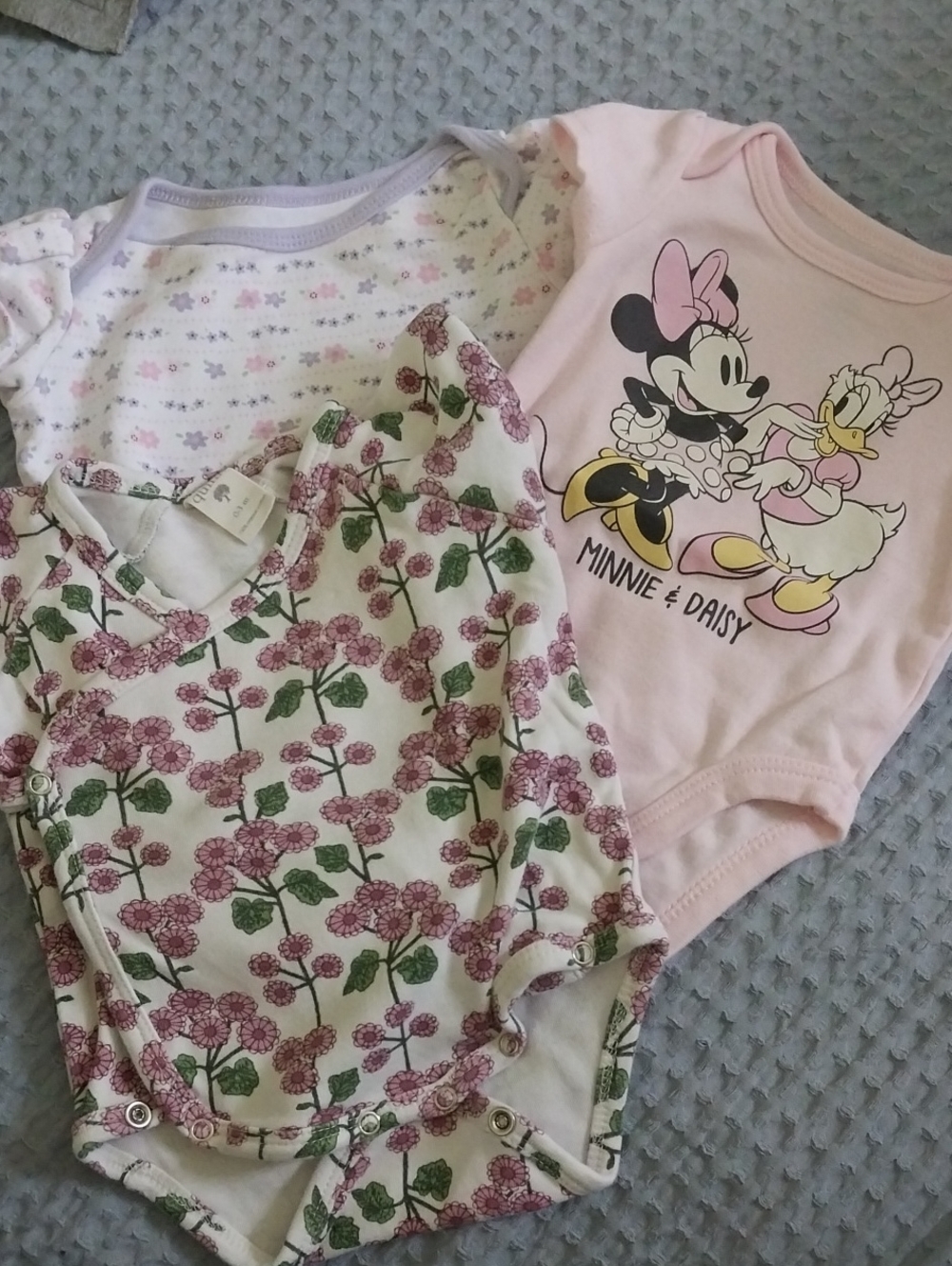 Minnie & Daisy Pink Graphic Bodysuit + Floral & Patterned Baby Onesies